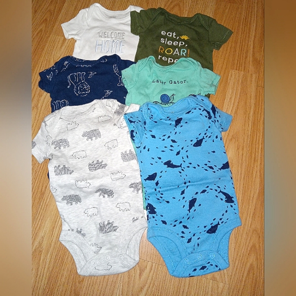 Carters Babyboys 3 Month Short Sleeve Body Suit Pack Of 6